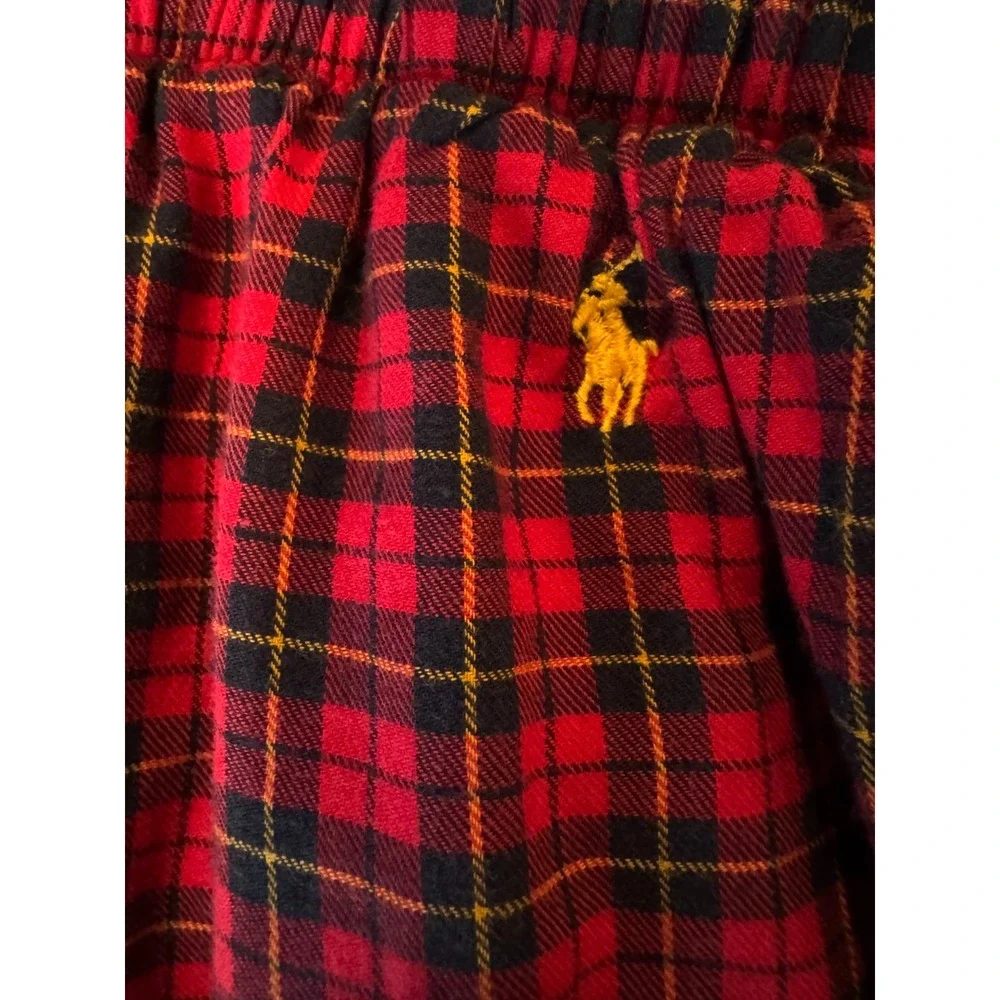 Polo Ralph Lauren Sleepwear PJ Pants Red Tartan Micro Plaid Men's L Yellow Pony